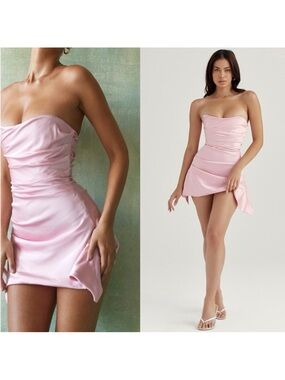 House of CB Strapless Pink Satin Mini Dress